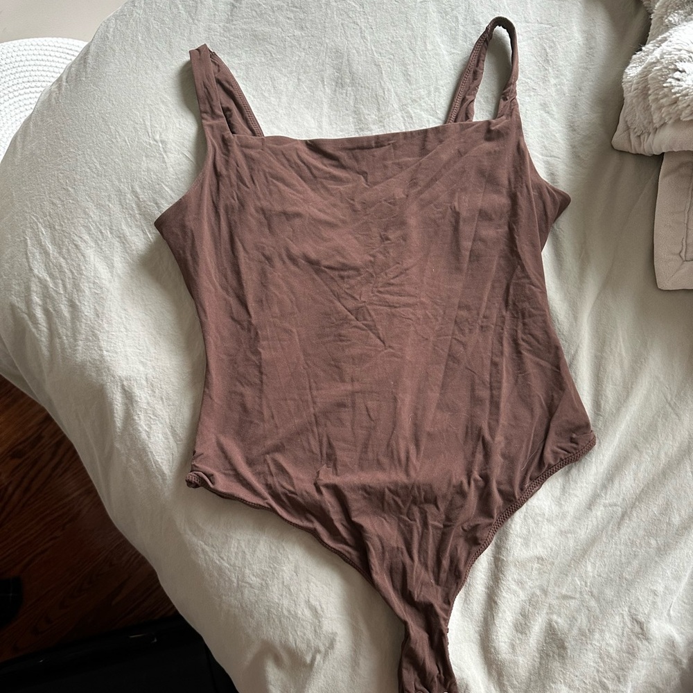 SKIMS Brown Bodysuit with Ribbed Texture